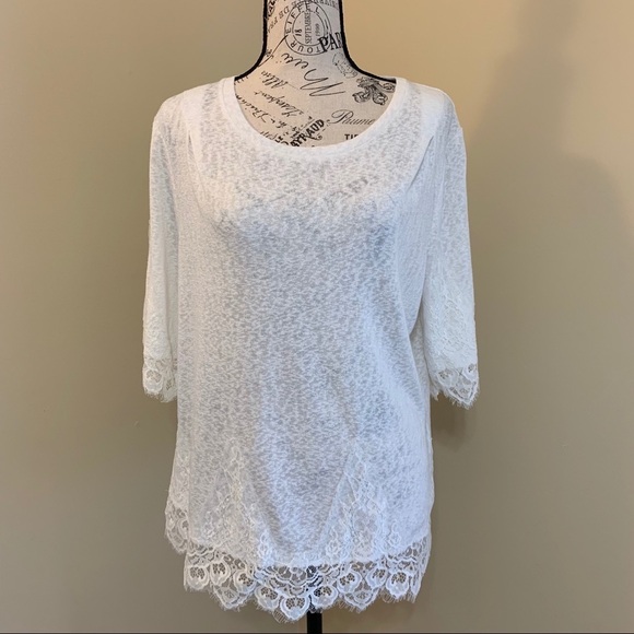 bobeau Tops - Bobeau Lace Embellished White Blouse Size Medium